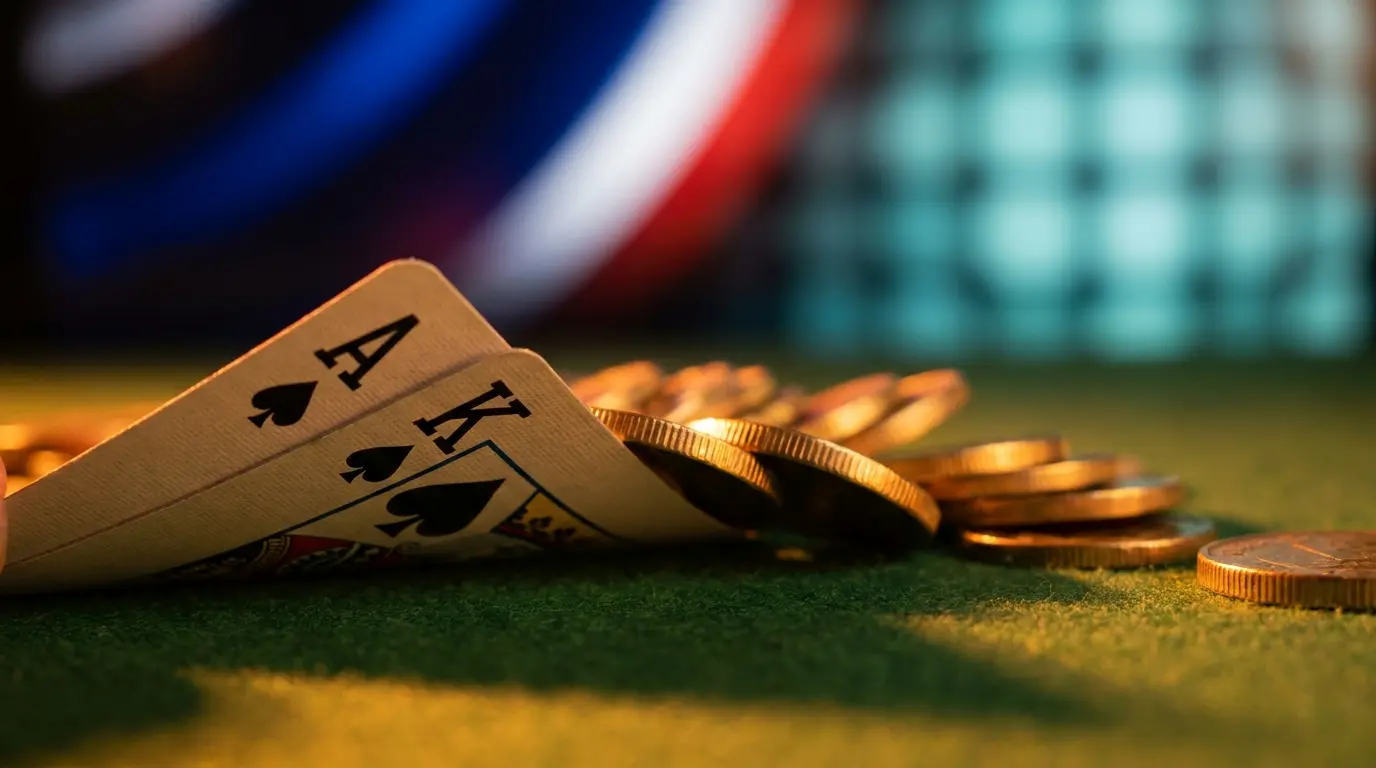 As et roi de blackjack avec pièces dorées tombant