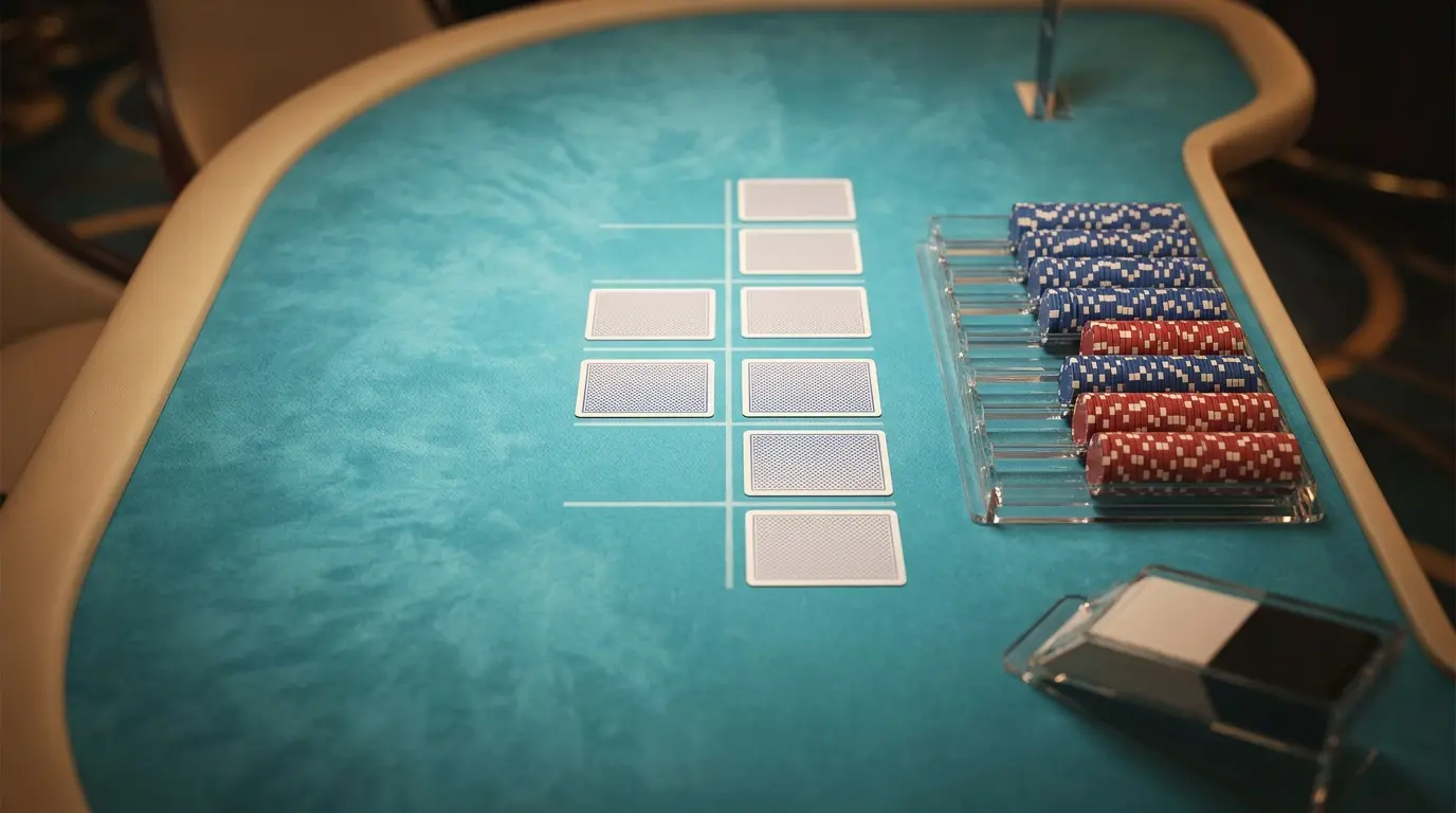 Table de baccarat avec cartes et jetons sur feutre vert