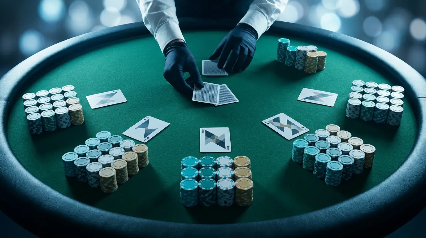 Vue du dessus d'une table de blackjack en casino live