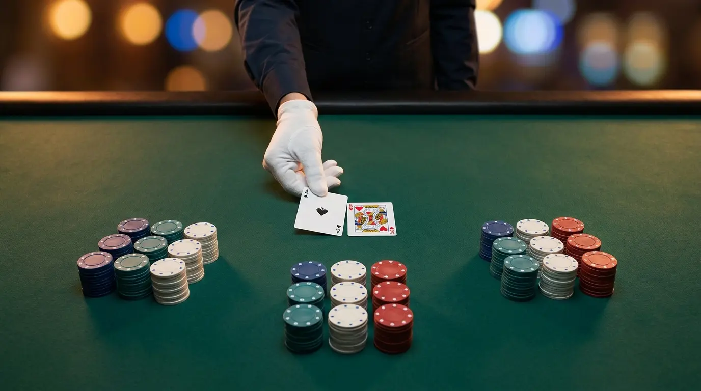 Table de blackjack avec cartes et jetons de casino