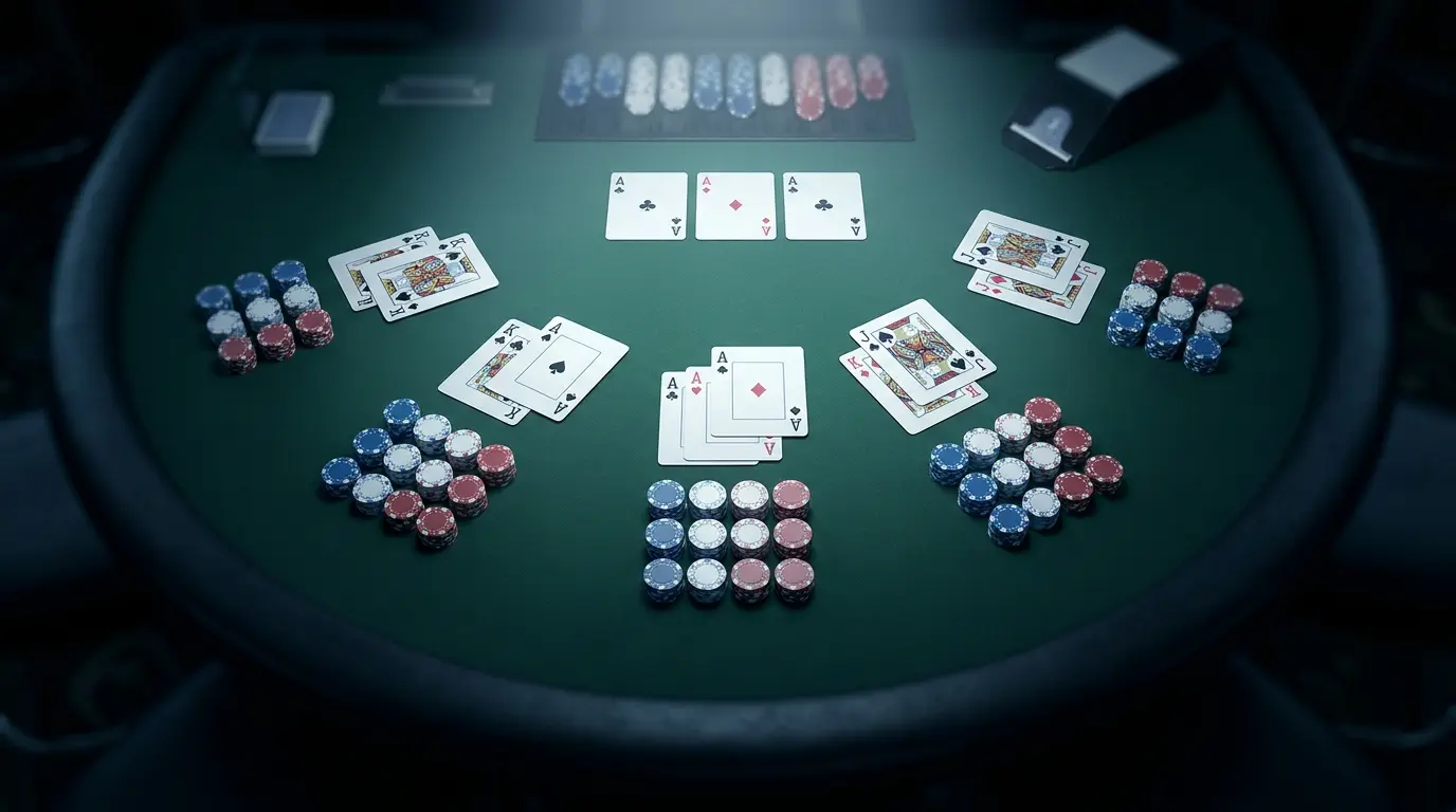 Table de blackjack avec cartes et jetons aux couleurs françaises