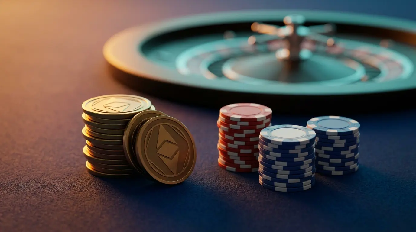 Pièces de cryptomonnaie et jetons de casino aux couleurs françaises