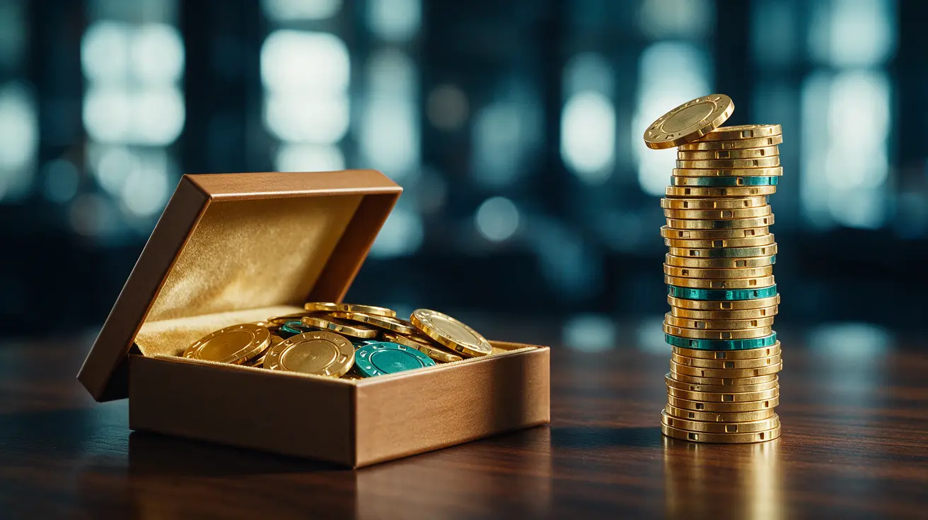 Coffret cadeau et jetons empilés symbolisant types de bonus