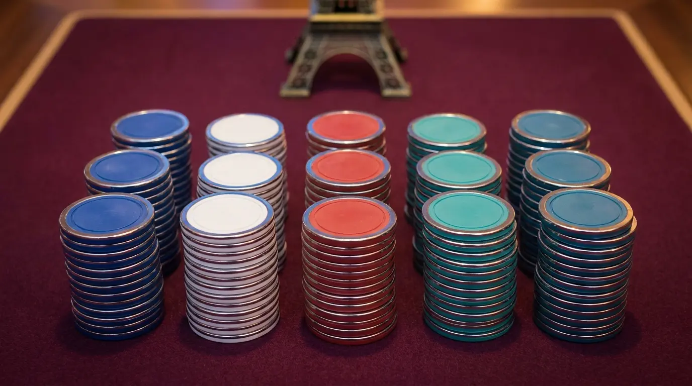 Jetons de casino avec la Tour Eiffel en arrière-plan flou