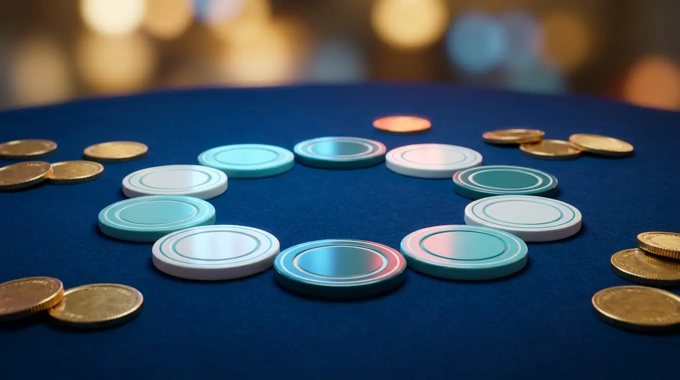 Jetons de casino disposés sur feutre vert avec éclairage dramatique