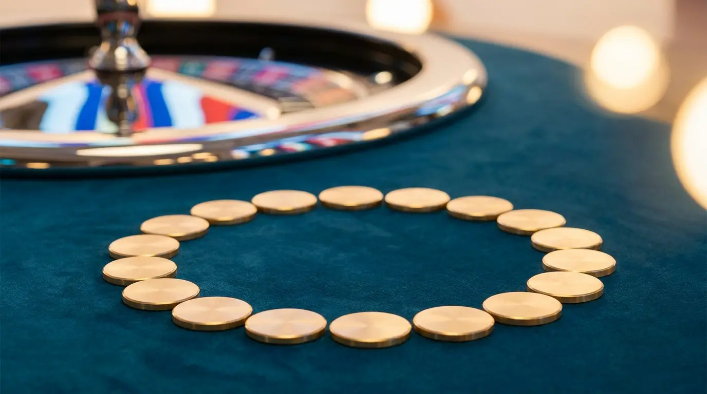 Jetons de casino dorés sur feutre avec couleurs françaises