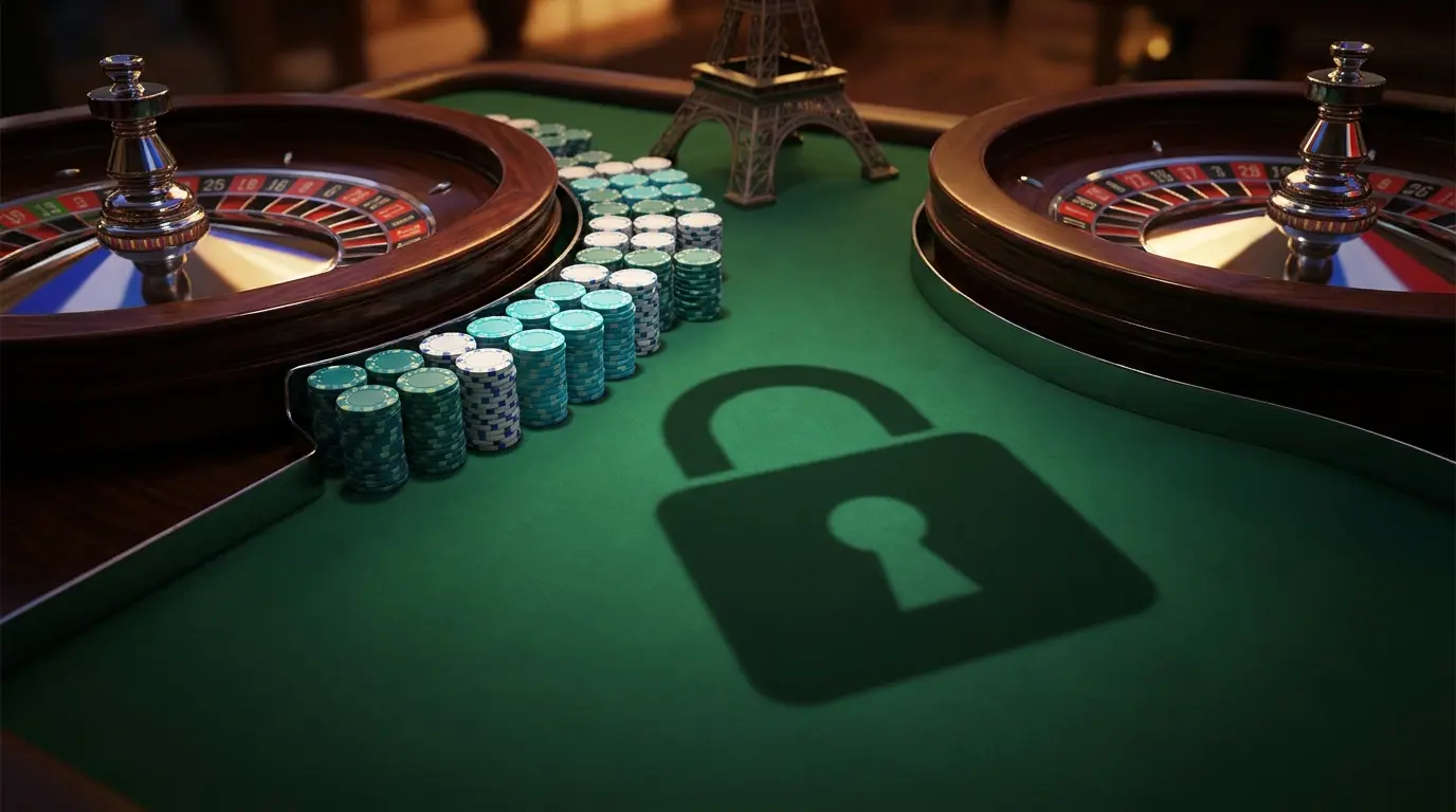 Table de casino avec roulette et symbole de sécurité VPN
