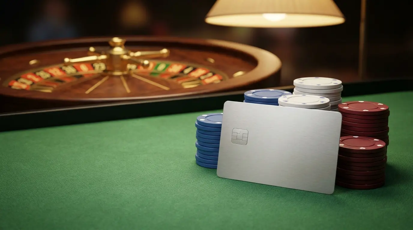 Carte bancaire et jetons de casino sur tapis vert