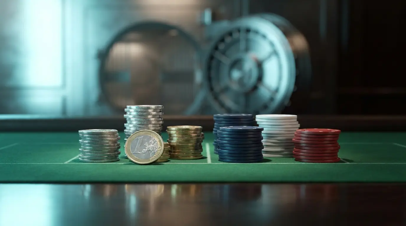 Pièces d'euro et jetons de casino avec couleurs françaises