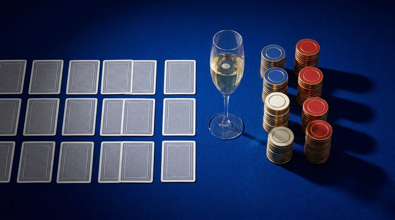 Vue aérienne de cartes de baccarat et jetons tricolores français