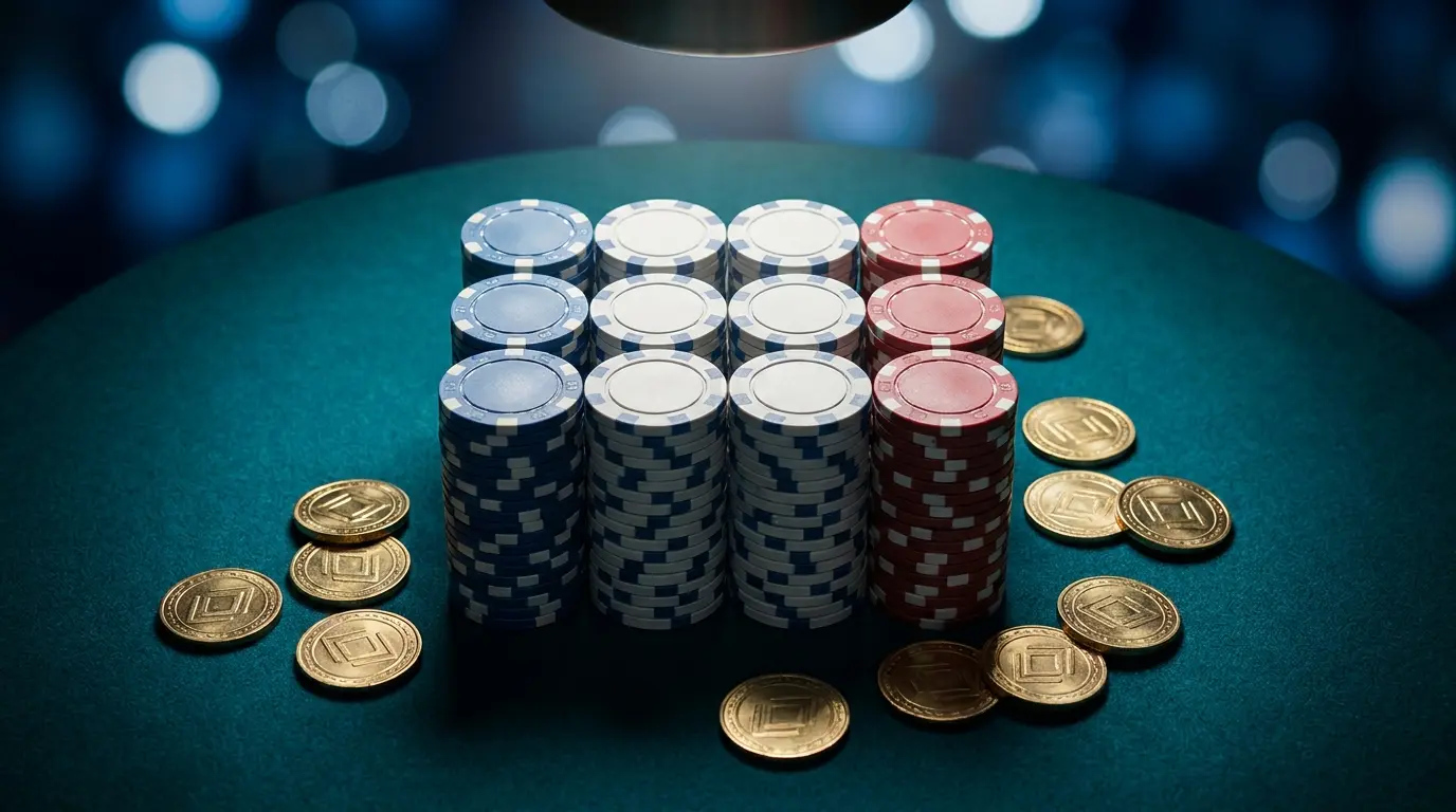 Jetons de casino et pièces bonus sur table de jeu française