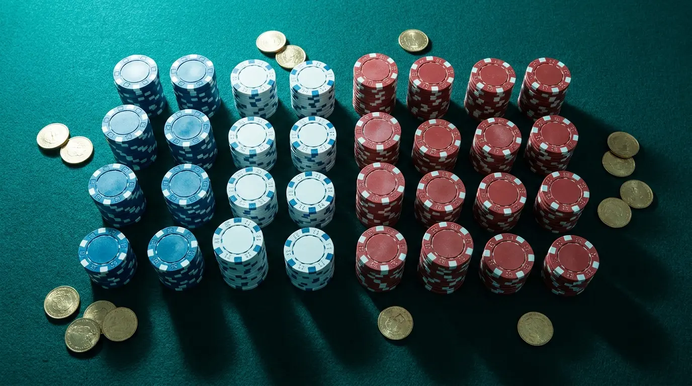 Jetons de casino français empilés sur table de jeu verte