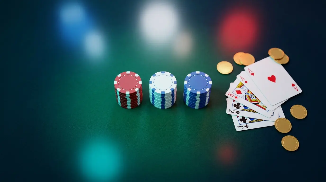 Jetons de casino et cartes à jouer sur table de jeu élégante