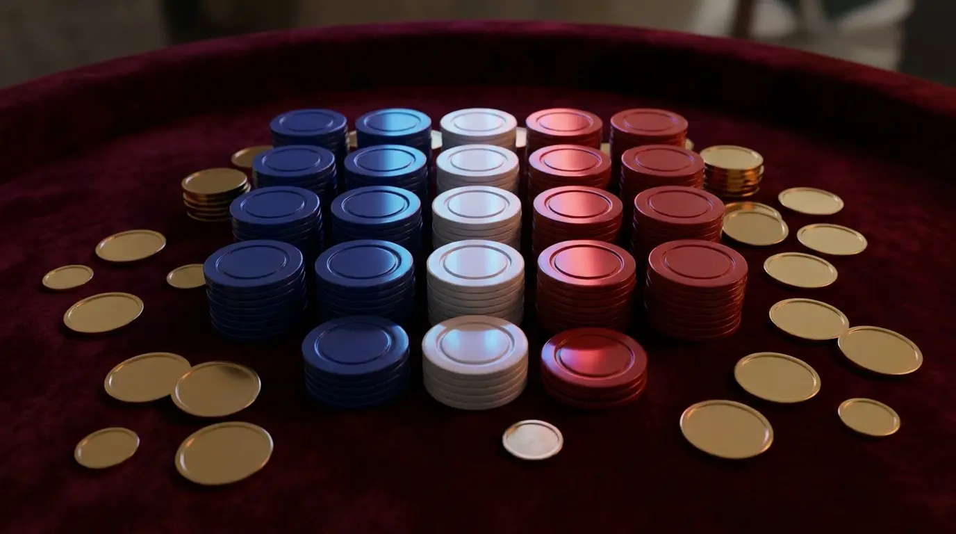 Jetons de casino aux couleurs françaises sur velours rouge