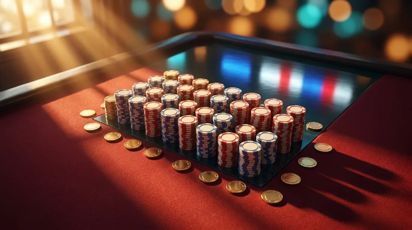 Jetons de casino avec couleurs françaises et lumière du matin