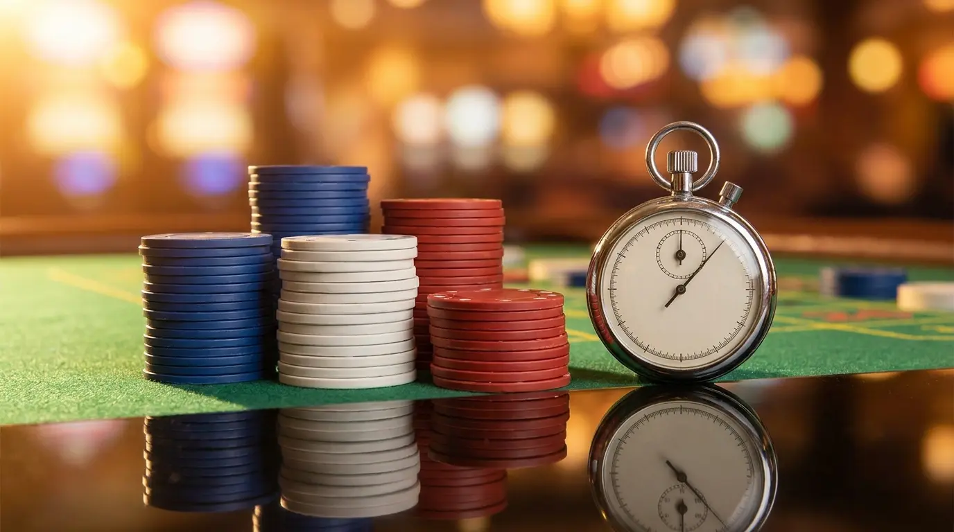 Jetons de casino avec chronomètre symbolisant validation rapide