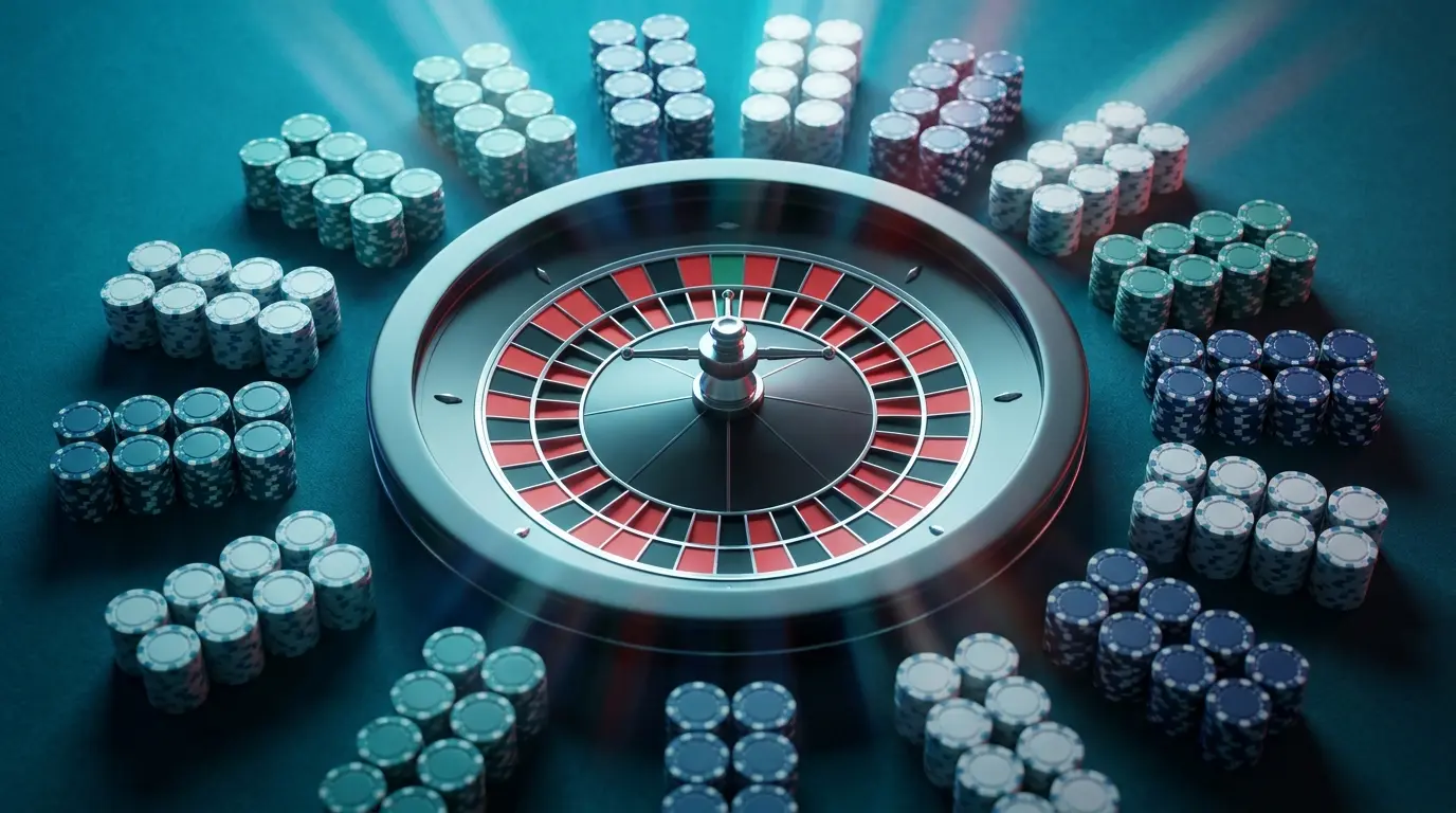 Roulette et jetons de casino avec Tour Eiffel en arrière-plan