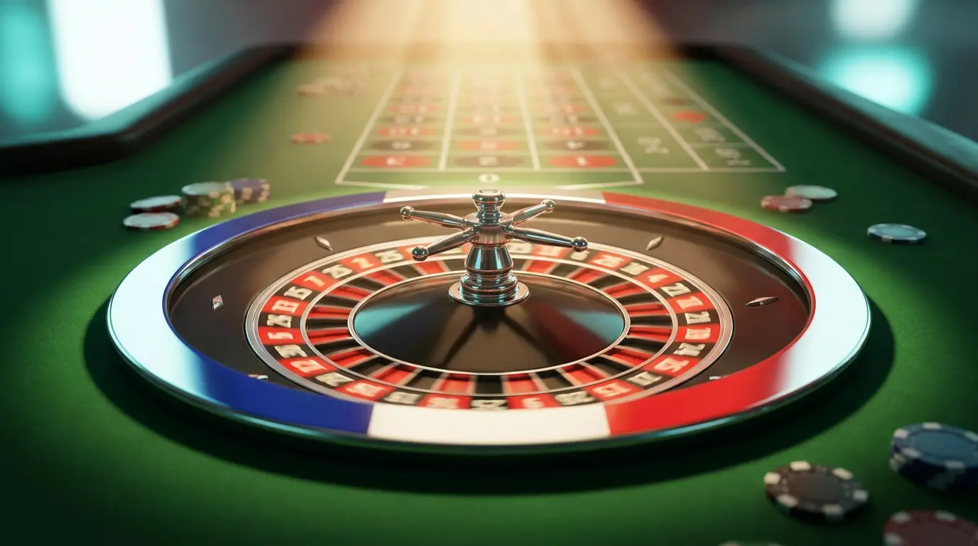Roulette de casino avec reflets aux couleurs françaises