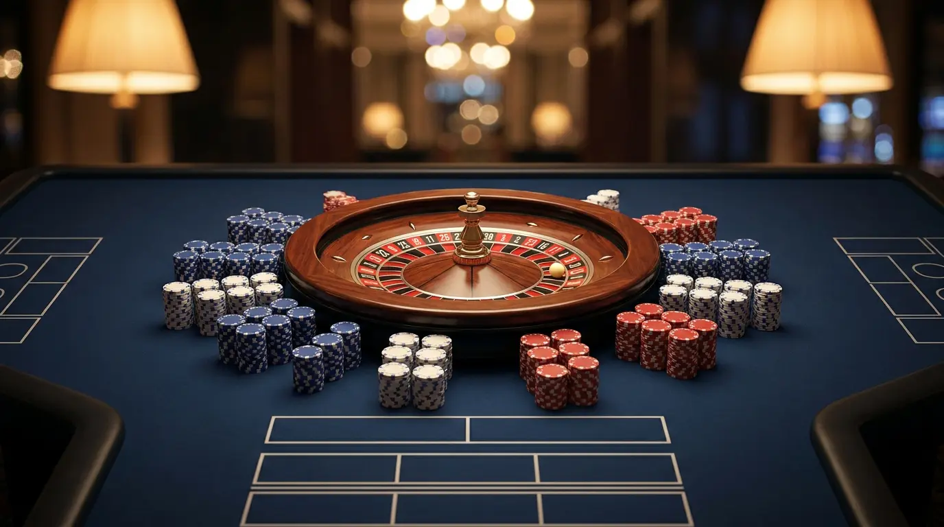 Roulette de casino avec jetons aux couleurs françaises