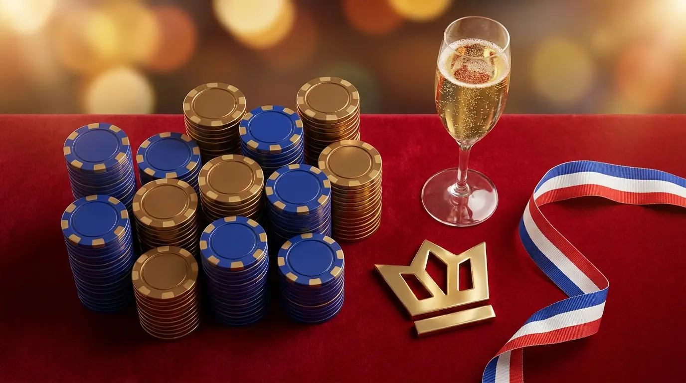 Jetons de casino VIP luxueux avec champagne et décor français