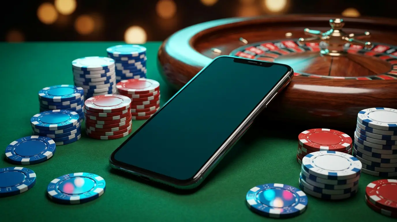 Smartphone et jetons de casino avec couleurs françaises