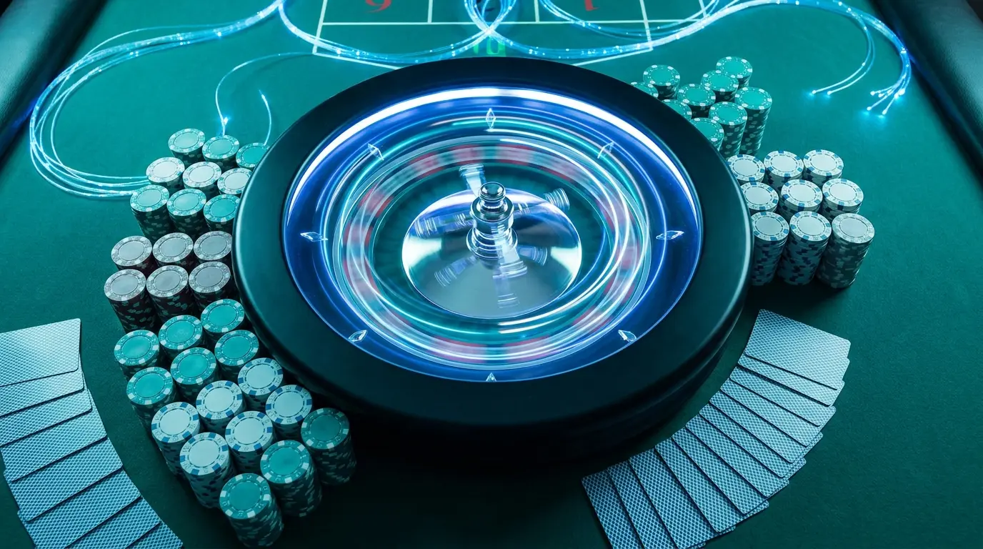 Roulette et jetons de casino avec ambiance high-tech