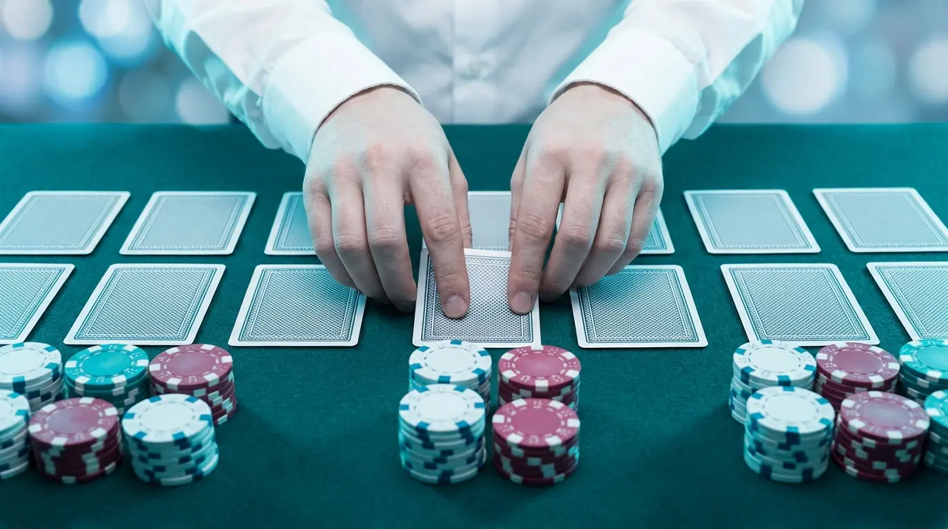 Croupier distribuant des cartes de blackjack en direct