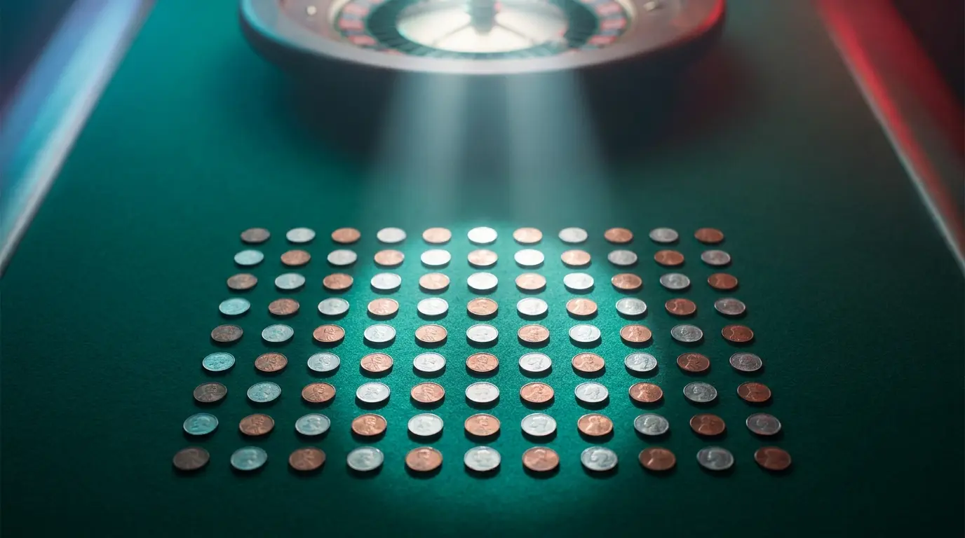 Vue aérienne de petites pièces sur table de casino