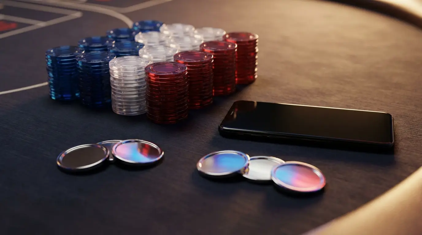 Jetons de casino et pièces aux couleurs françaises