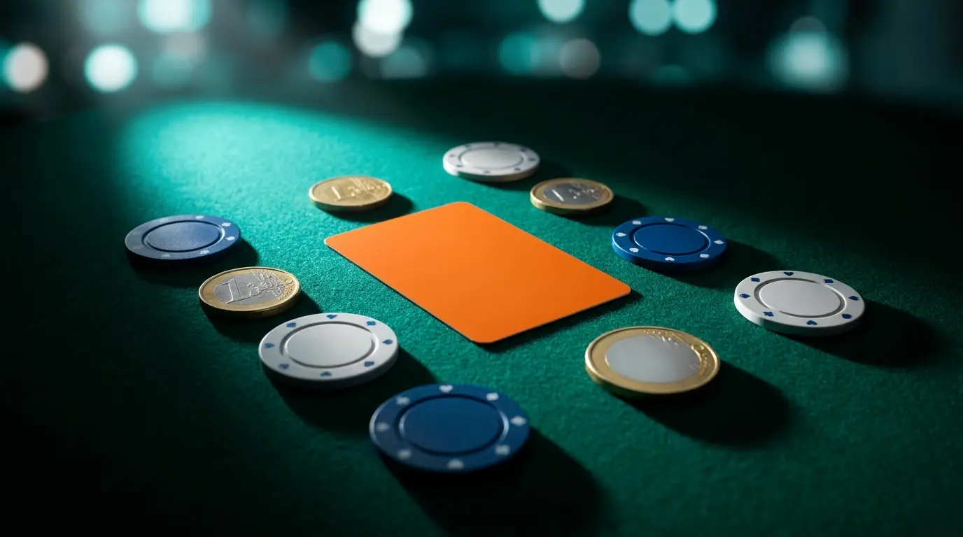Carte Nickel et jetons de casino sur tapis vert
