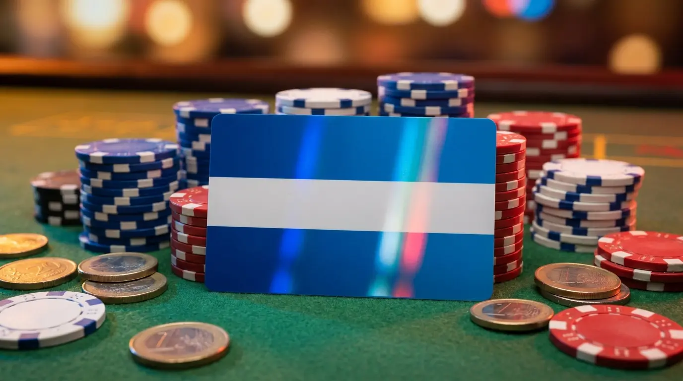Carte prépayée avec jetons de casino et pièces euros