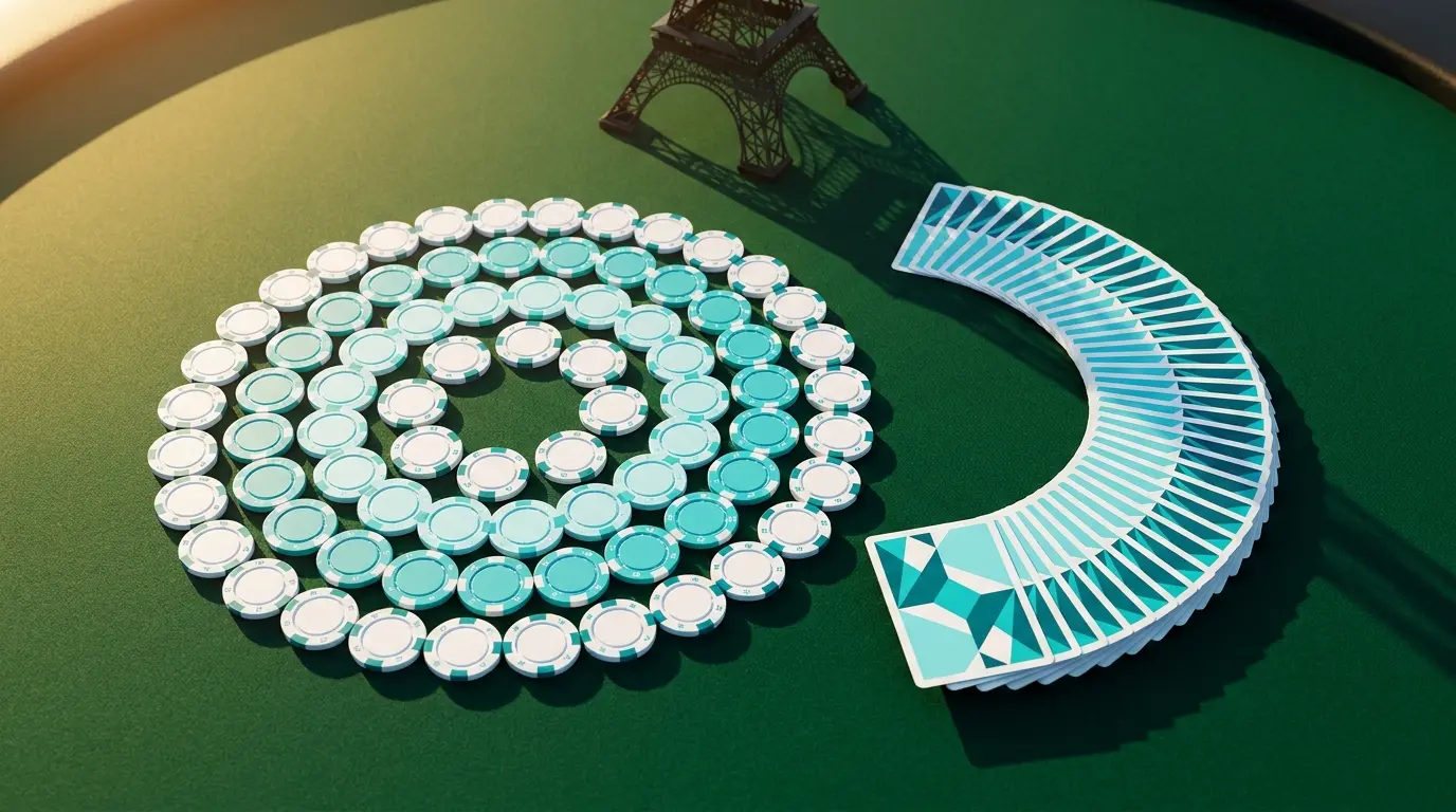 Table de poker avec jetons et symbole parisien