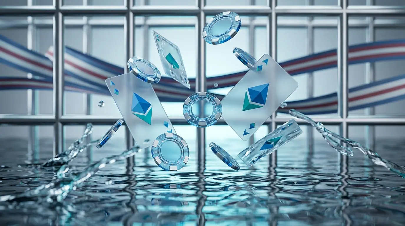 Jetons de casino et cartes flottant au-dessus de l'eau ondulante