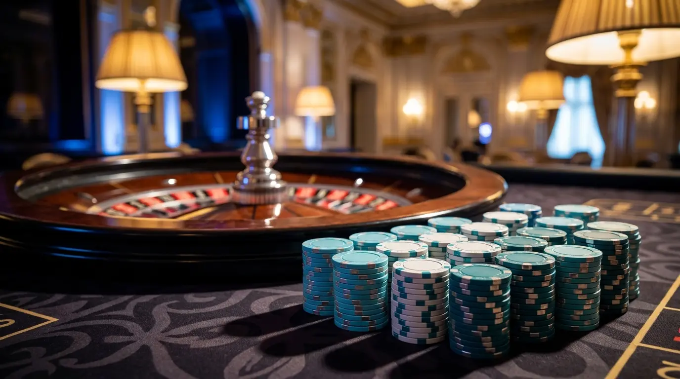 Roulette en mouvement avec jetons de casino empilés