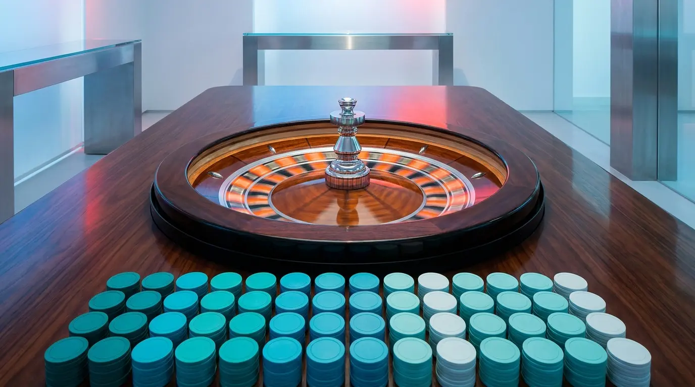 Roulette de casino avec jetons et lumières colorées