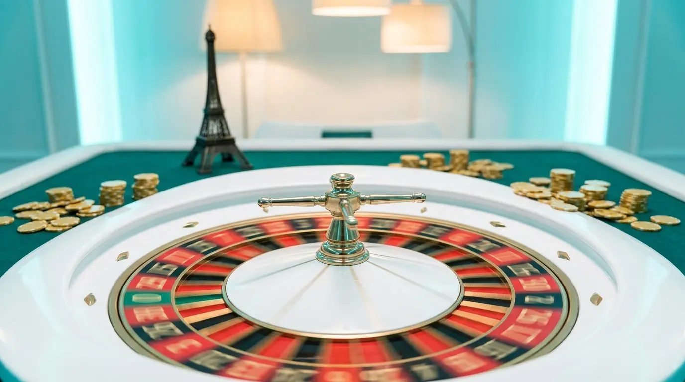 Roulette de casino avec pièces d'or et Tour Eiffel