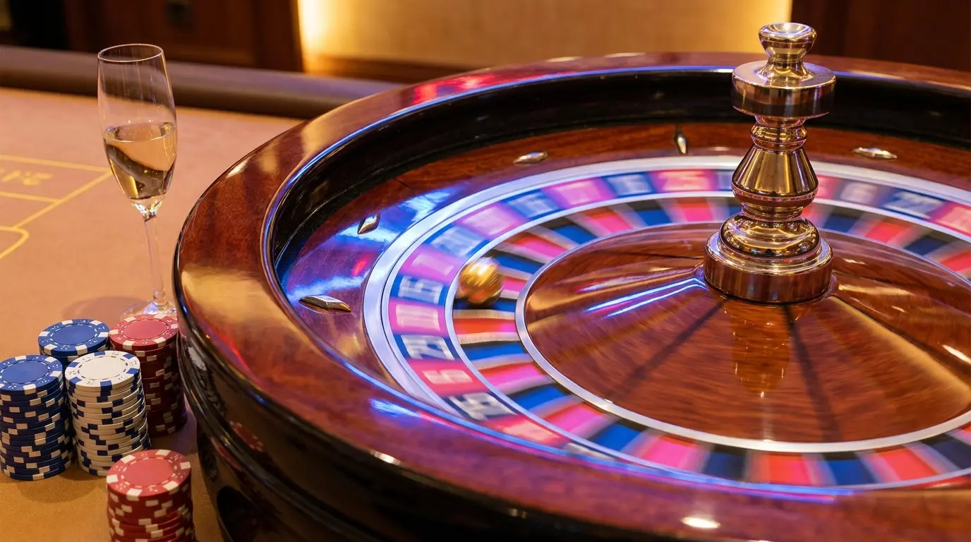 Roulette en mouvement avec jetons et éclairage élégant