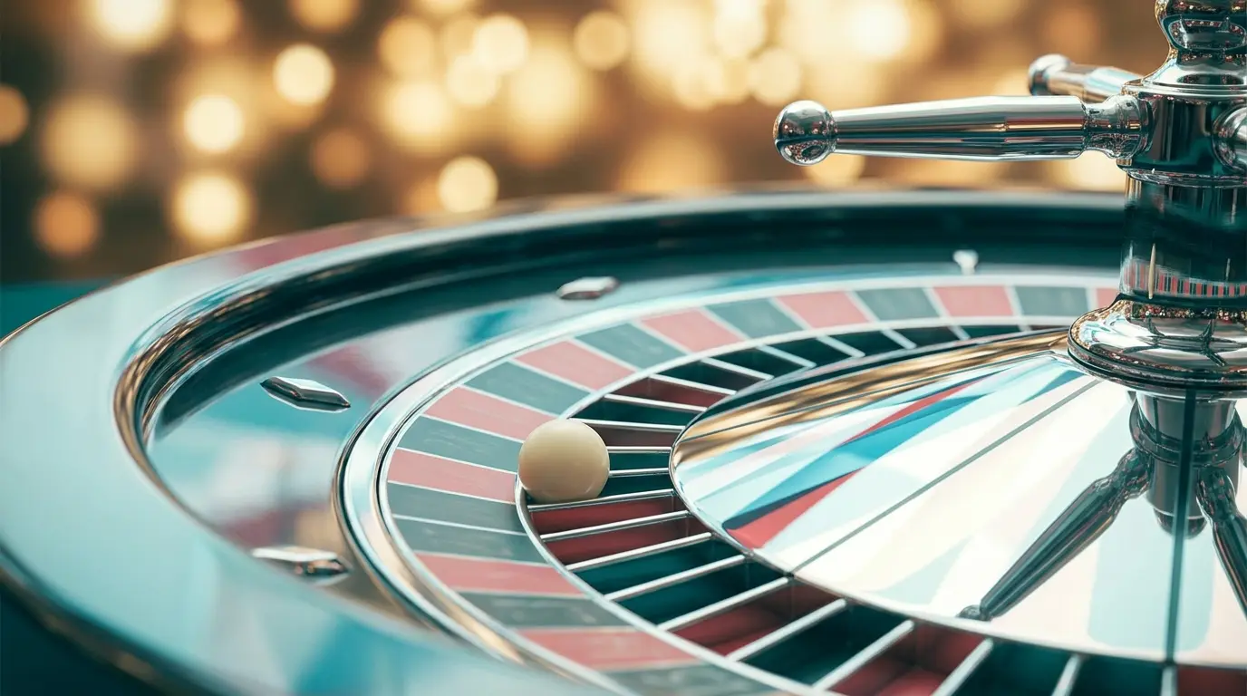 Roue de roulette avec bille sur case rouge dans un casino