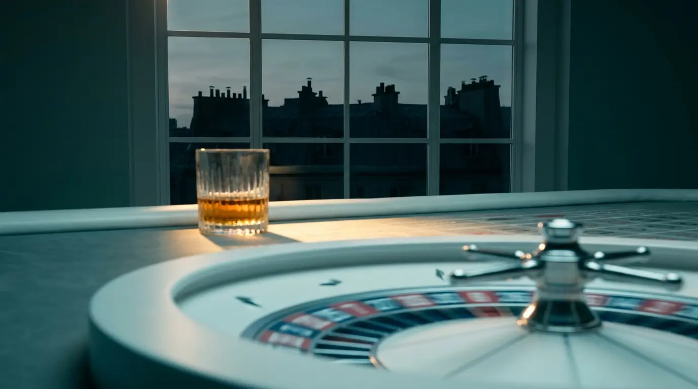 Roulette en mouvement avec ambiance casino parisienne élégante