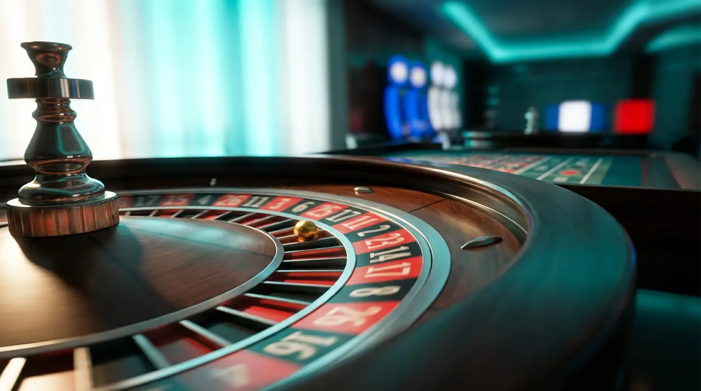 Roulette de casino en rotation avec éclairage dramatique