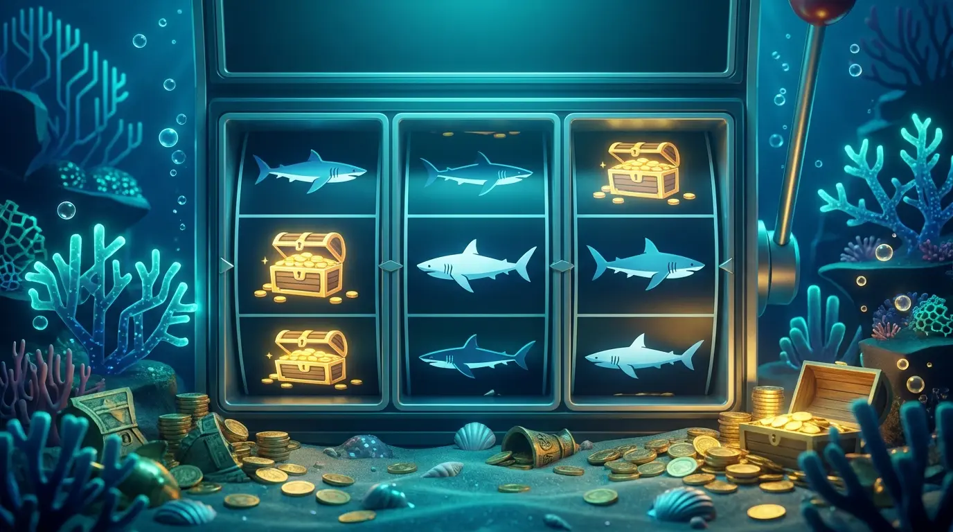 Symboles de machine à sous avec requins et trésors sous-marins