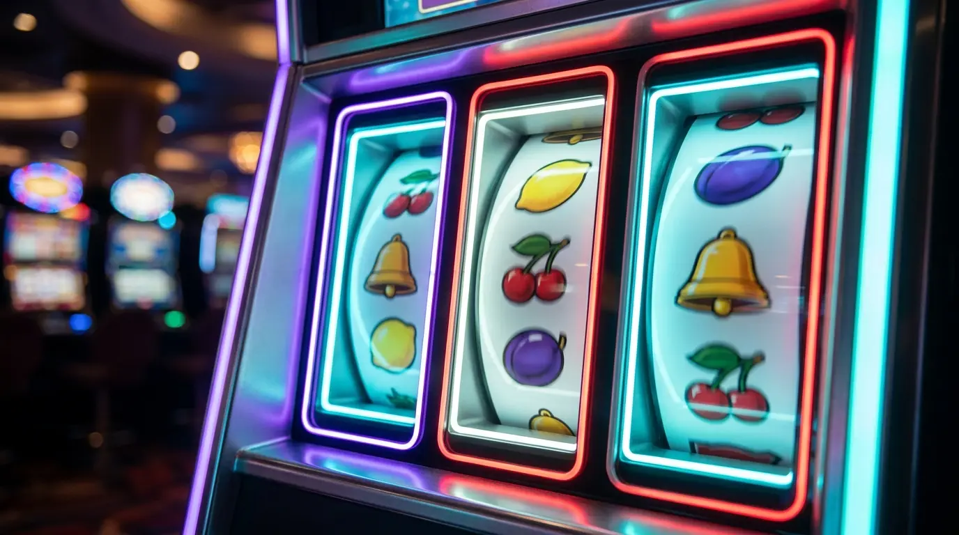 Rouleaux de machine à sous en rotation avec symboles lumineux