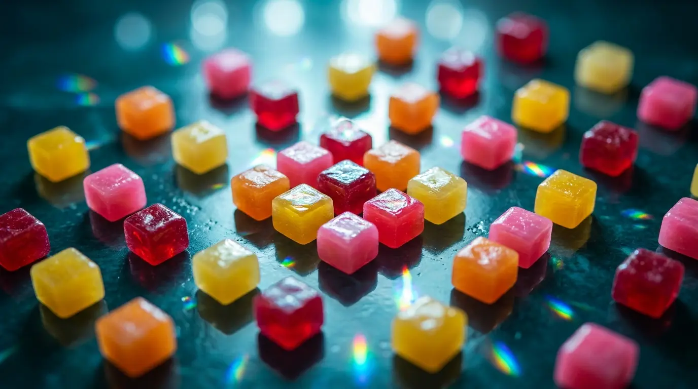 Bonbons Starburst colorés dispersés avec éclairage dramatique
