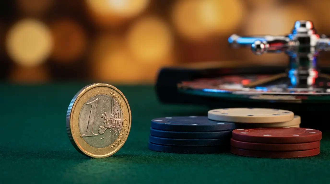 Pièce de 10 euros avec jetons de casino sur feutre vert