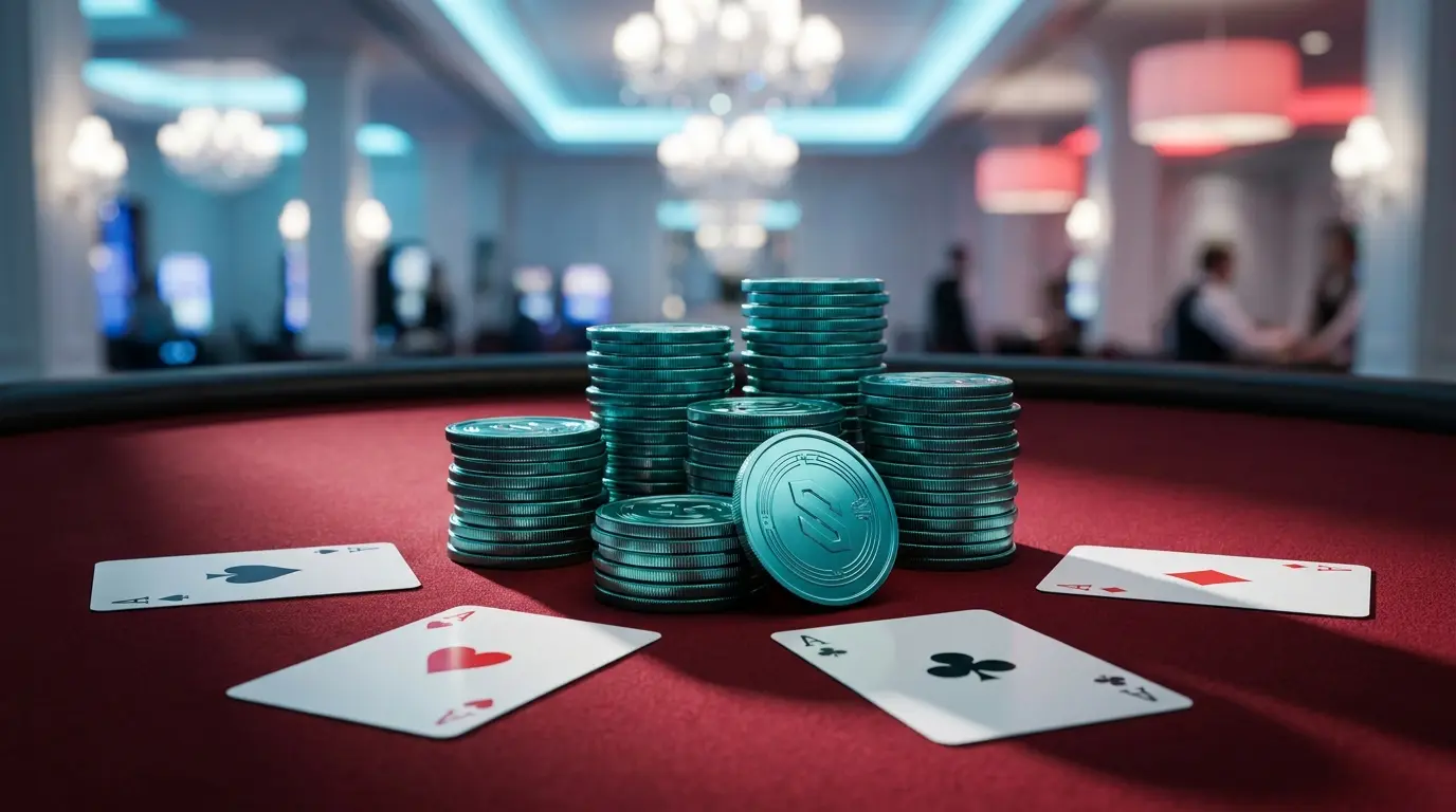 Jetons de casino et cartes à jouer avec éclairage tricolore