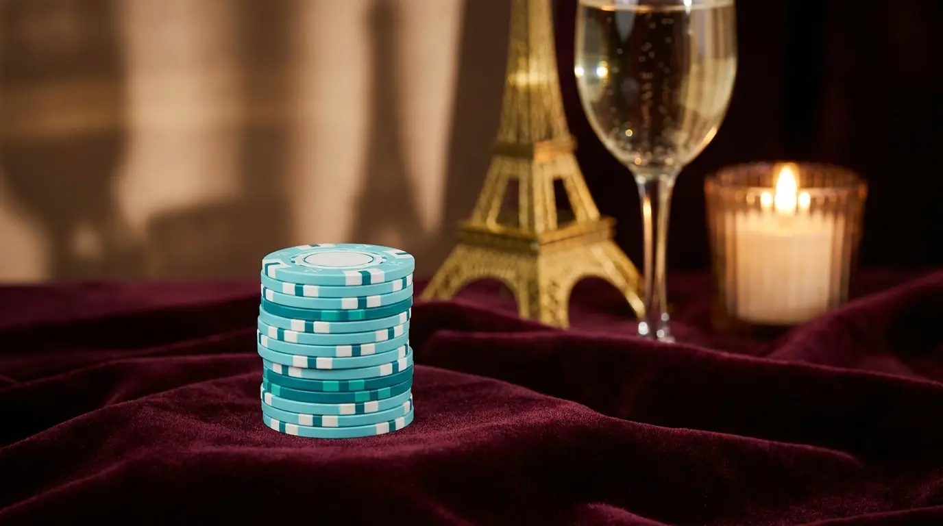 Jetons de casino VIP avec champagne et décor luxueux français