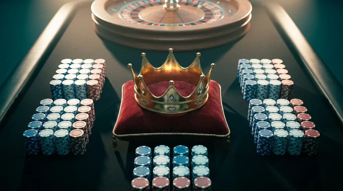Couronne VIP dorée entourée de jetons de casino aux couleurs françaises