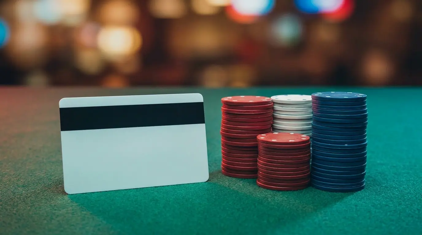 Carte Visa sur tapis de casino avec jetons aux couleurs françaises