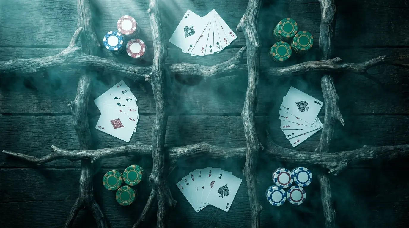 Jetons de casino et cartes avec symboles nordiques mystiques